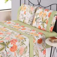 Jogo De Lençol Naturale Estampado King 4 Peças Ponto Palito Percal 180 Fios - Verde Floral - 1