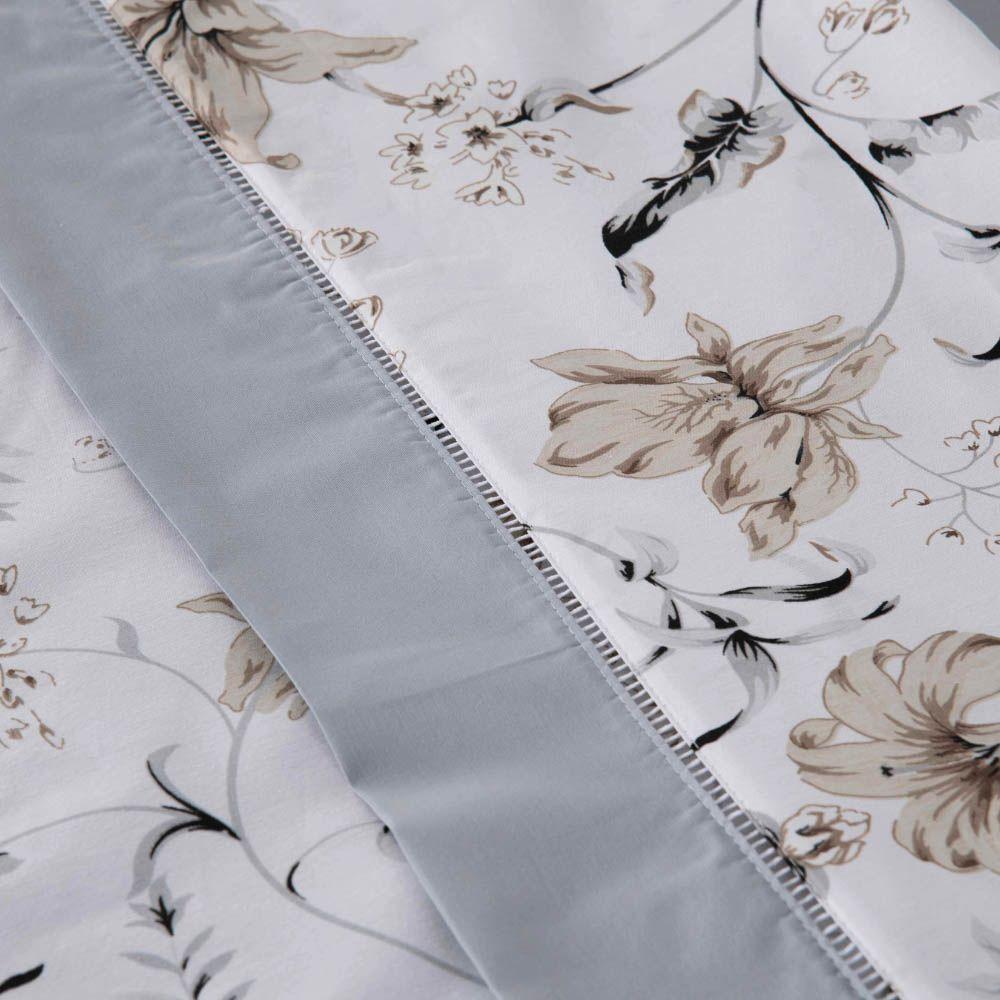 Jogo De Lençol Naturale Estampado Queen 4 Peças Ponto Palito Percal 180 Fios - Cinza Floral - 5