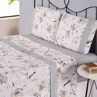 Jogo De Lençol Naturale Estampado Queen 4 Peças Ponto Palito Percal 180 Fios - Cinza Floral - 1