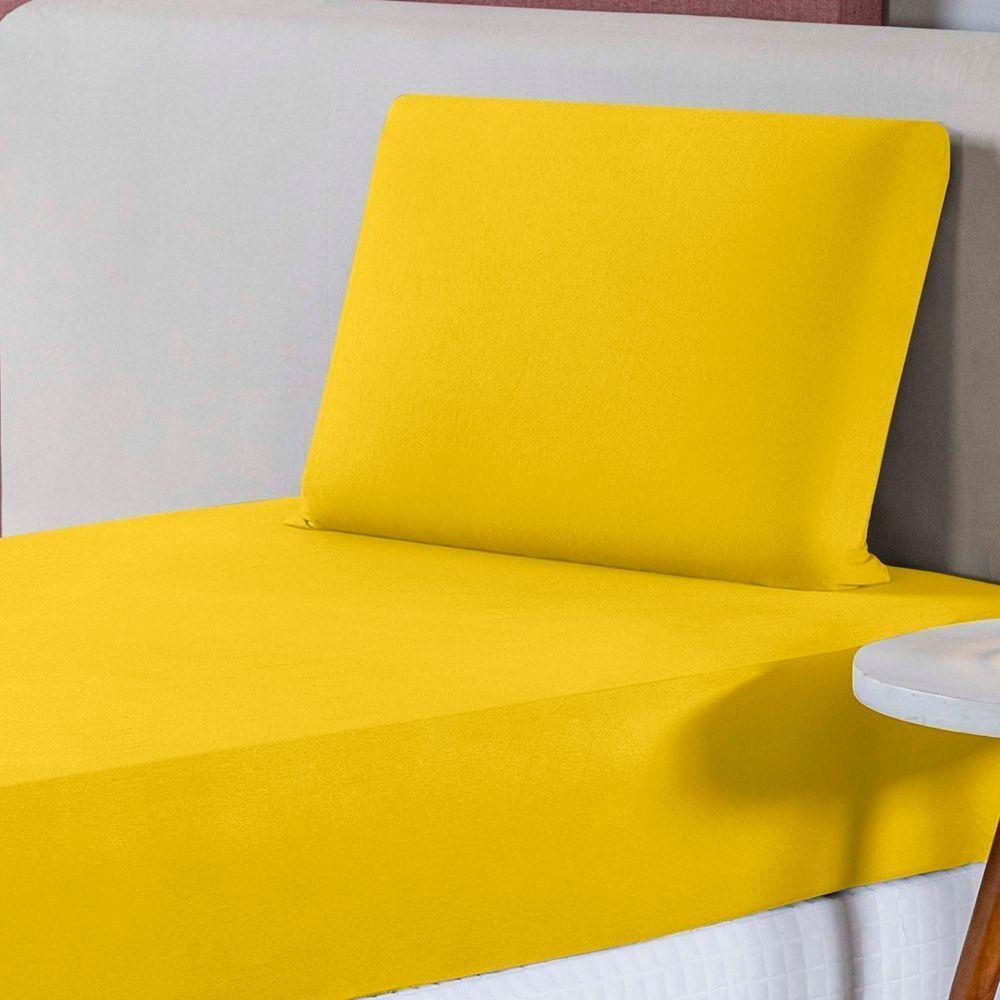 Jogo De Lençol Solteiro Malha 100% Algodão 2 Peças Cor Amarelo - 2