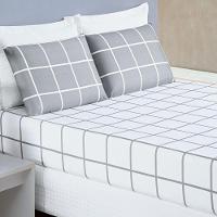 Jogo De Lençol King Austin Micropercal 200 Fios - 3 Peças Cor Xadrez Cinza - 1