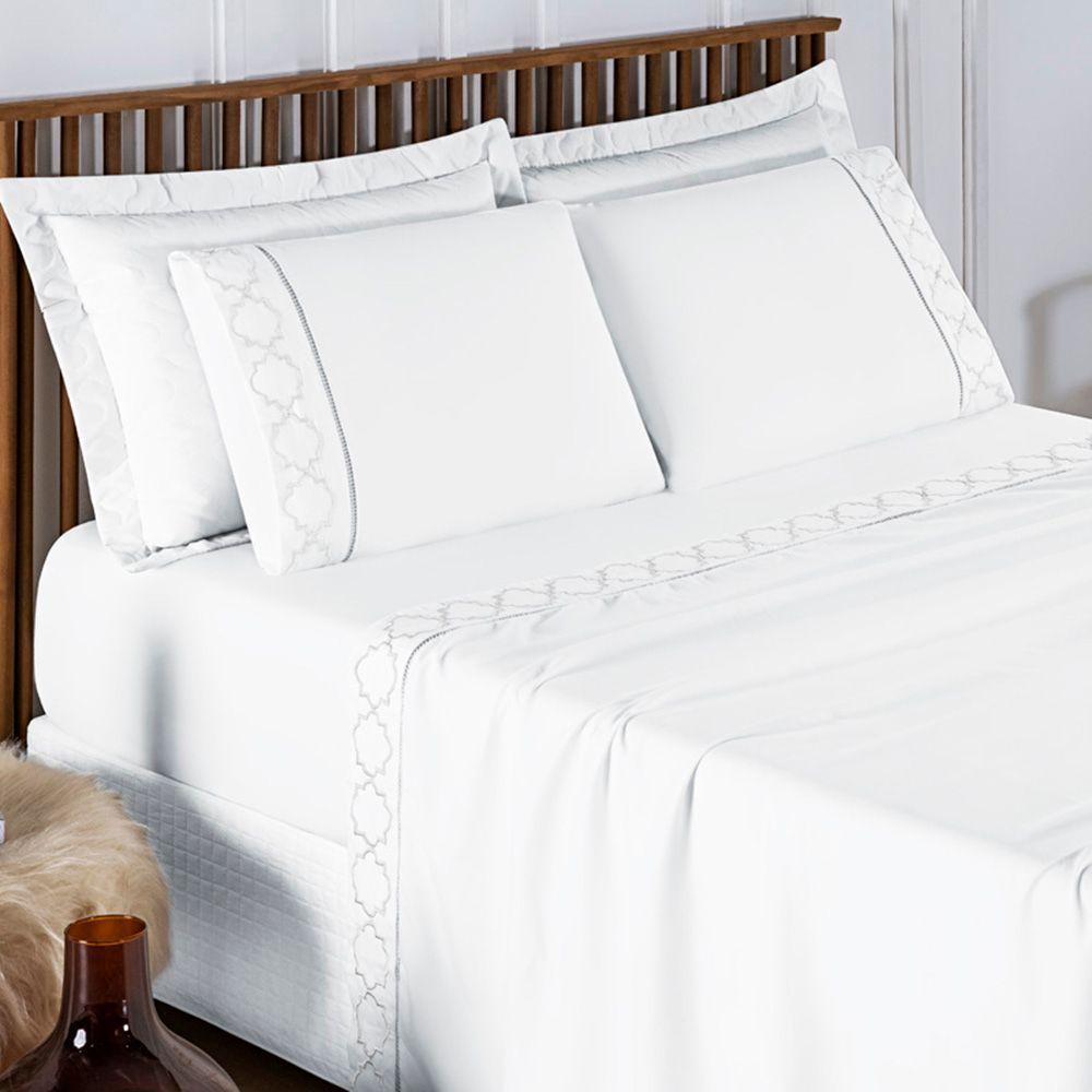 Jogo De Lençol Helena King 4 Peças Micropercal 400 Fios Ponto Palito Macio - Branco - 2