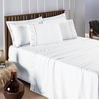 Jogo De Lençol Helena King 4 Peças Micropercal 400 Fios Ponto Palito Macio - Branco - 5