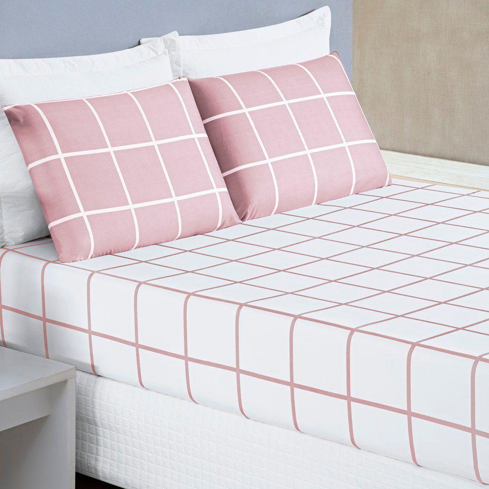Jogo De Lençol King Austin Micropercal 200 Fios - 3 Peças Cor Xadrez Rosa - 1