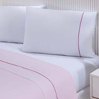 Jogo De Cama Lençol 100% Algodão Percal 150 Fios King Gran Moratta 4 Peças - Branco E Rosa. - 1