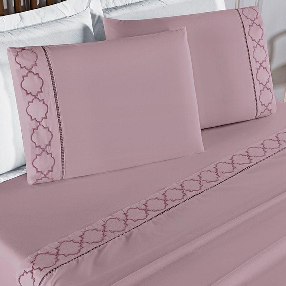 Jogo De Lençol Casal Padrão Infinity 300 Fios Bordado 4 Peças Cor Uva - 3