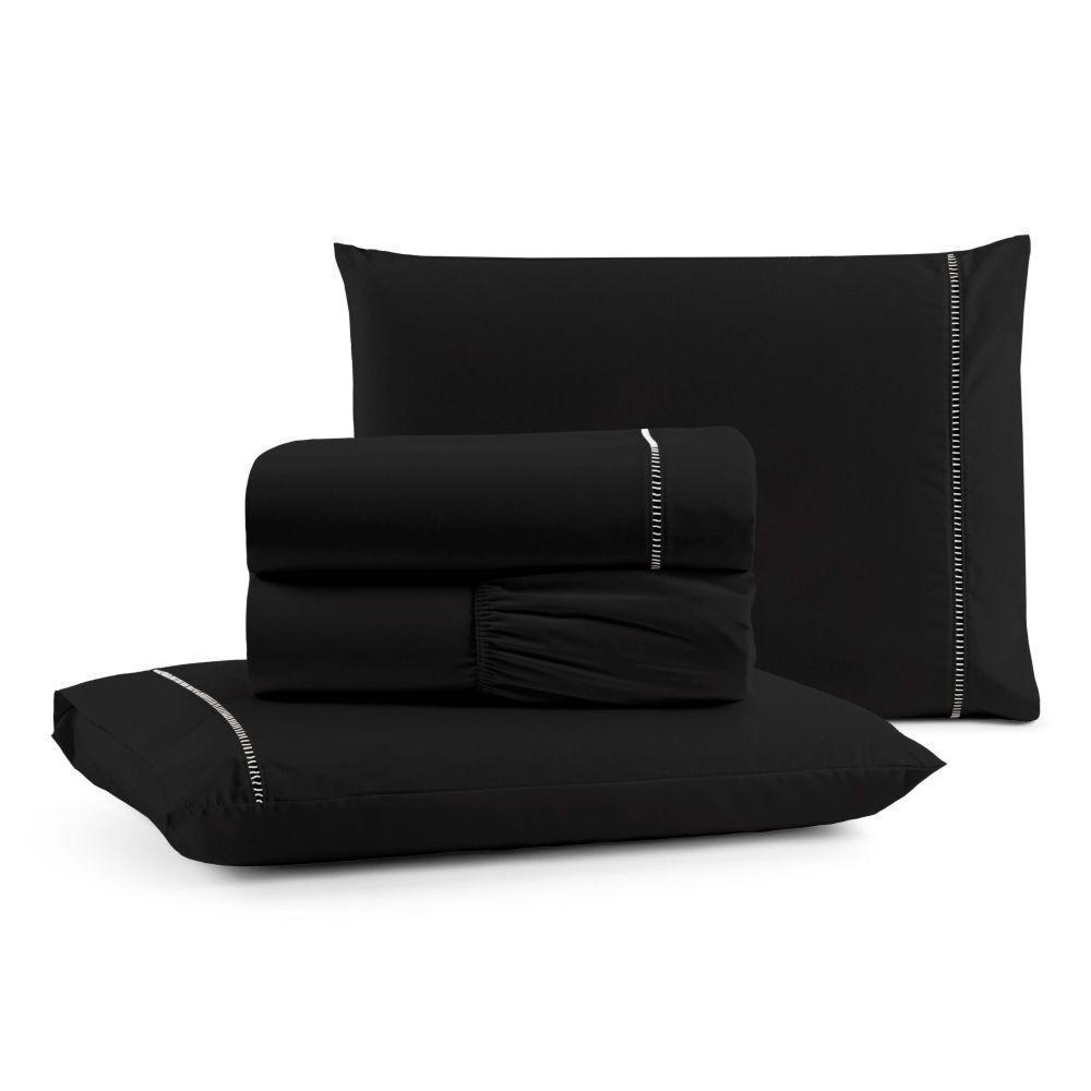 Jogo De Lençol Queen Mirante 100% Algodão 4 Peças - Preto - 1