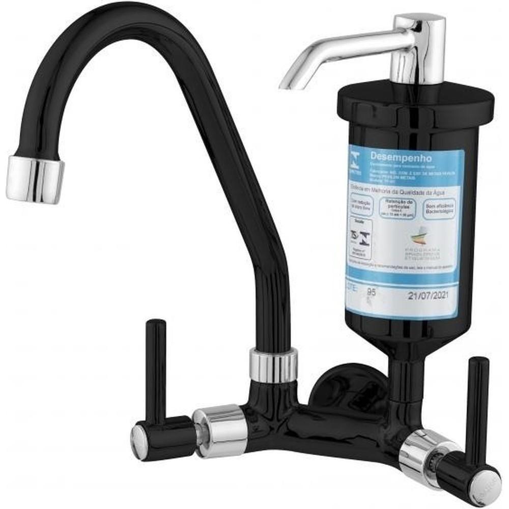 Torneira De Cozinha Ravena Parede Giratória Filtro De Metal 93172 1-4 Volta Preto-cromado Pevilon - 1
