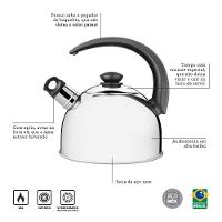 Chaleira Tramontina Com Apito Em Aço Inox Cabo Preto 3 L - 3