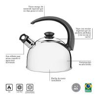 Chaleira Tramontina Com Apito Em Aço Inox Cabo Preto 3 L - 10