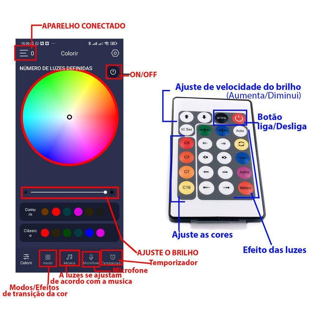 Fita Led Smart Aplicativo App Celular 20 Metros Cores Rgb Ajustavel Fio De Fada Pisca Pisca - 5