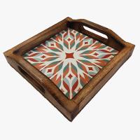Bandeja Café Da Manhã Madeira Maciça Com Azulejo Azulejo G1 - 1