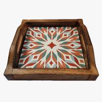 Bandeja Café Da Manhã Madeira Maciça Com Azulejo Azulejo G1 - 2