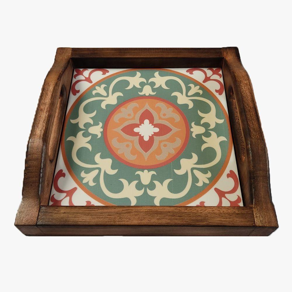 Bandeja Café Da Manhã Madeira Maciça Com Azulejo Azulejo G2 - 1