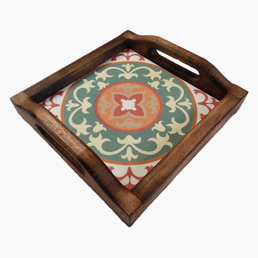 Bandeja Café Da Manhã Madeira Maciça Com Azulejo Azulejo G2 - 2
