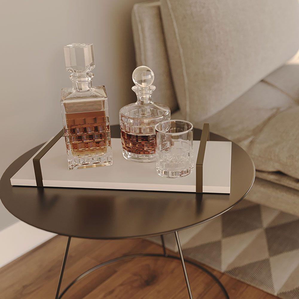 Bandeja Decorativa 25x50cm Borda Infinita Branca Com Alça Preta - 2