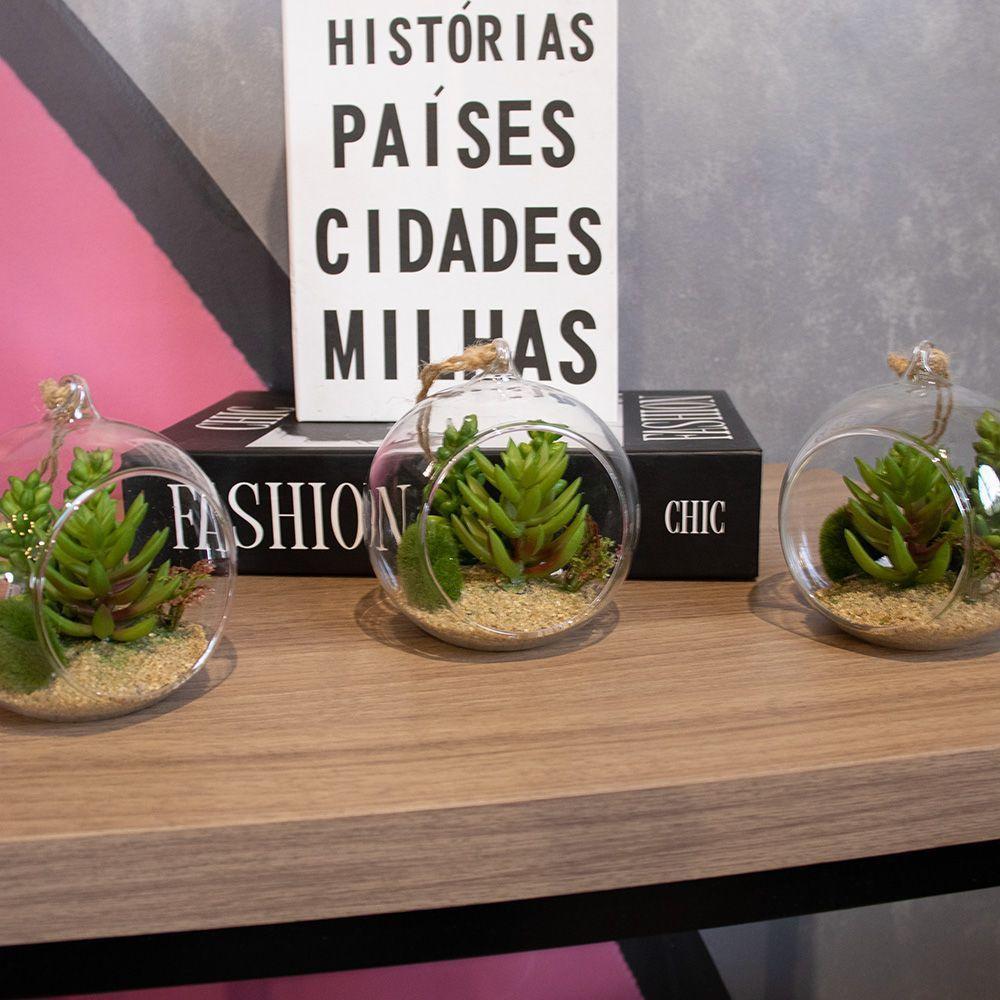 Flor Suculenta Com Vaso De Vidro Para Pendurar Sala Verde 11 Cm F04 - D'rossi - 4