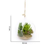 Flor Suculenta Com Vaso De Vidro Para Pendurar Sala Verde 11 Cm F04 - D'rossi - 2