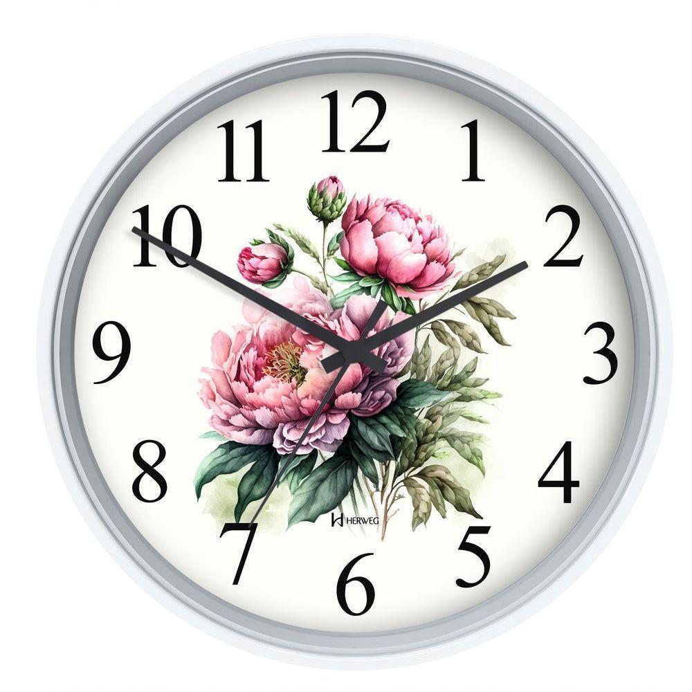 Relógio Parede Herweg Quartz 22cm Nacional 660126 Flores Branco - Branco - 2