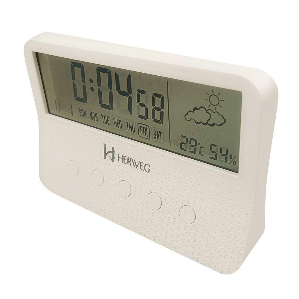 Relógio Despertador Herweg Digital Mini Estação Tempo 2986 Branco - Branco - 1