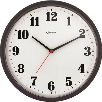 Relógio De Parede Preto 26cm Com Tic-tac Herweg 6126 Chumbo