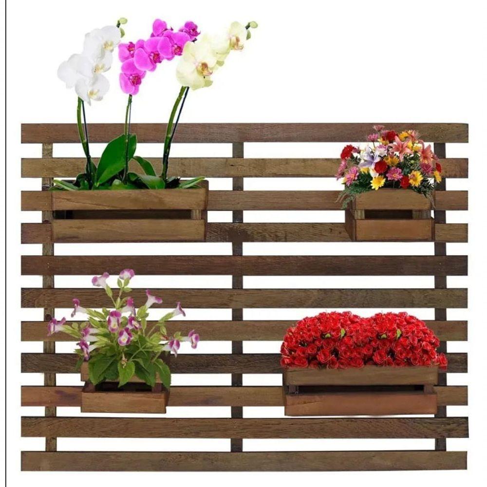 Floreira Jardim Vertical 100 X 80cm Com 4 Cachepot Em Madeira Maciça Rústico - 1