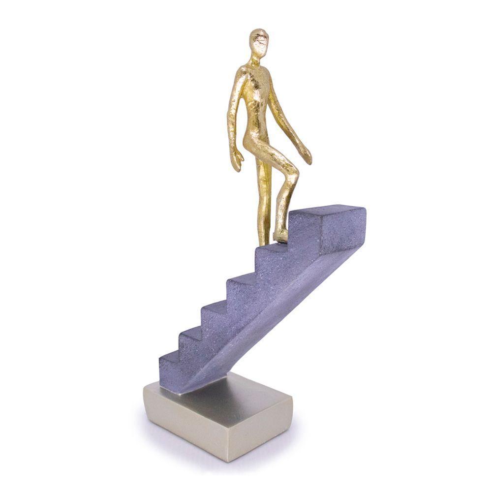 Escultura Decorativa Homem Escada Em Poliresina Dourado 16 Cm F04 - D'rossi - 1