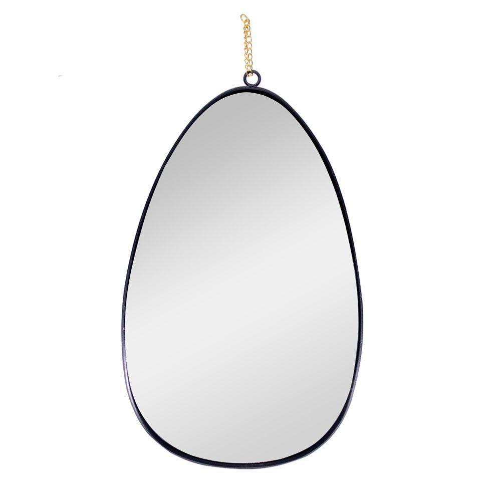 Espelho Decorativo Em Metal Preto Com Alça Corrente Dourado 31 Cm F04 - D'rossi - 1