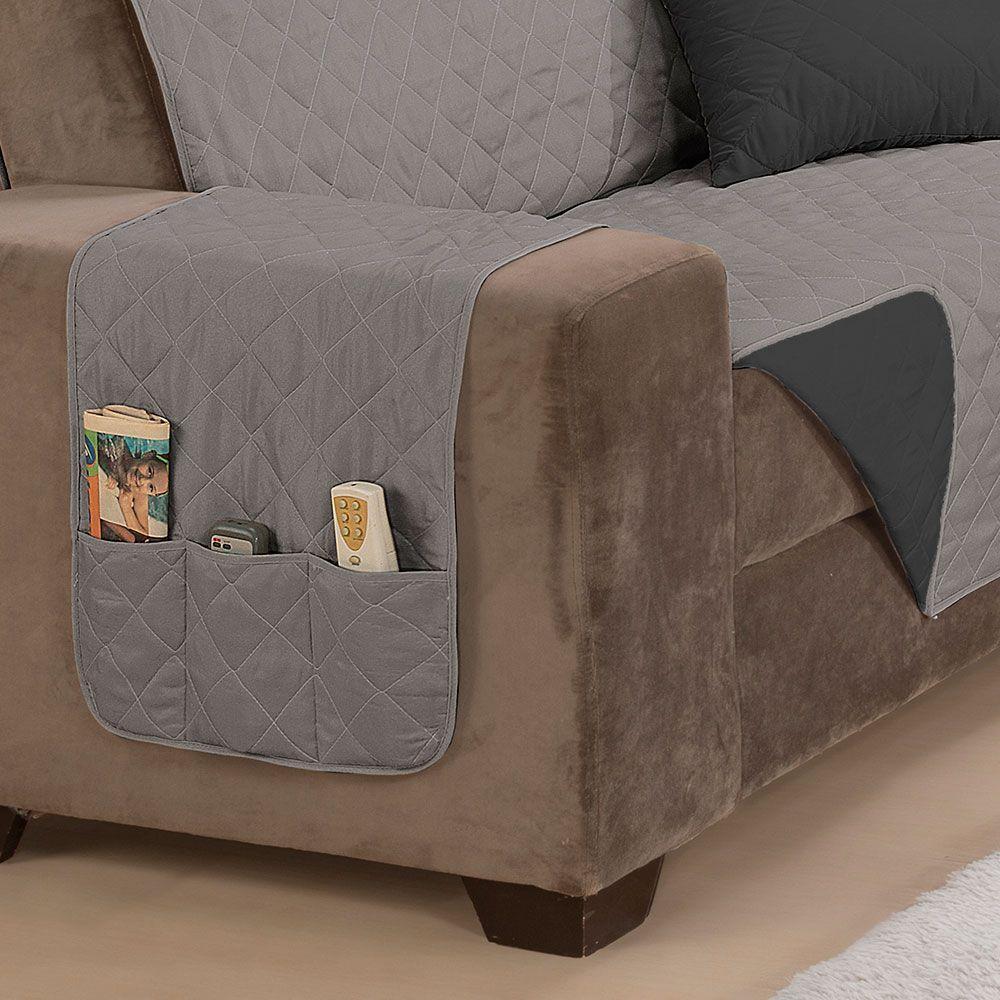 Protetor De Sofá Manu Dupla Face 2 E 3 Lugares Microfibra - Cinza/preto - 4