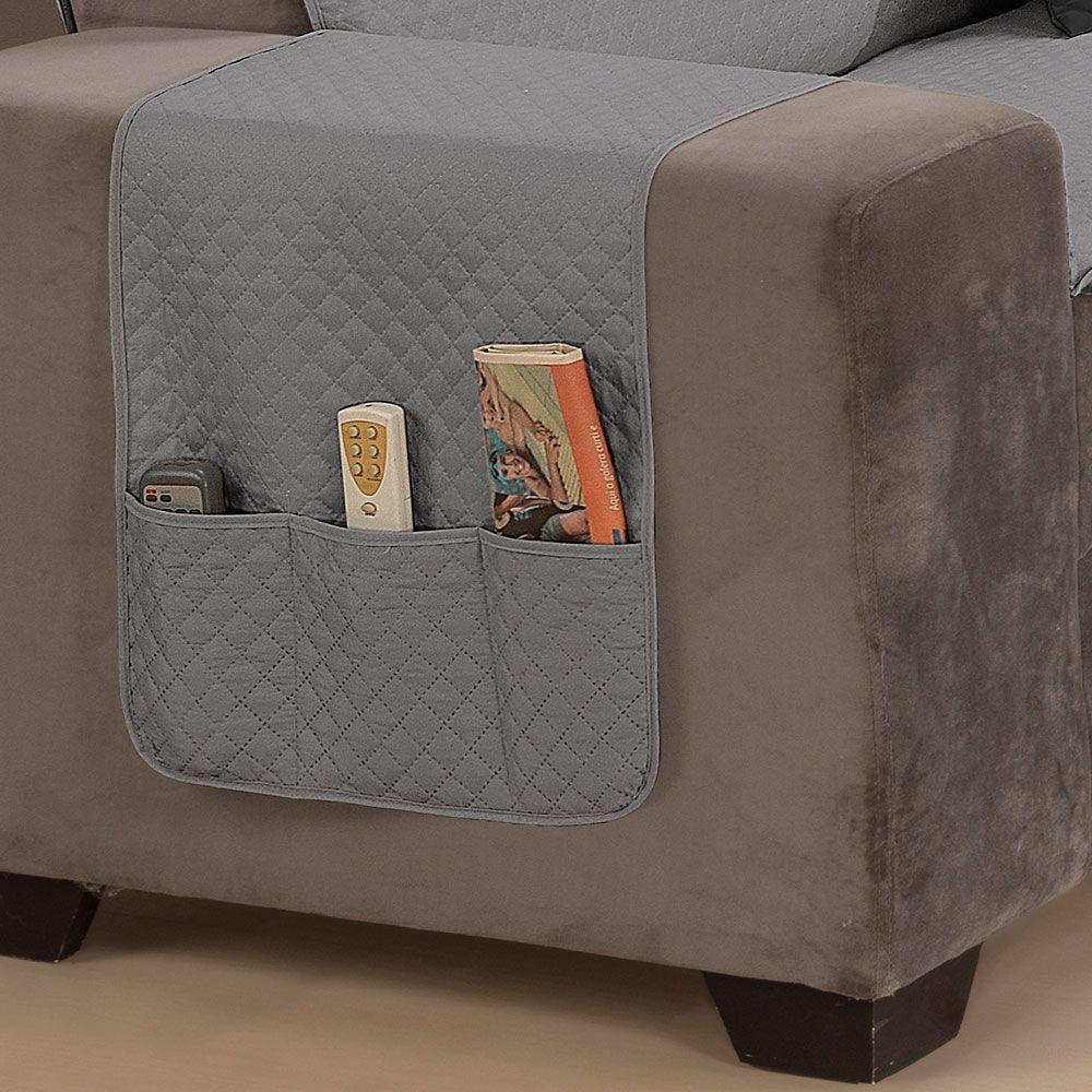 Protetor De Sofá Impermeável Dupla Face 2 Lugares Microfibra - Cinza/preto - 4