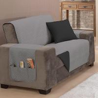 Protetor De Sofá Impermeável Dupla Face 2 Lugares Microfibra - Cinza/preto - 5