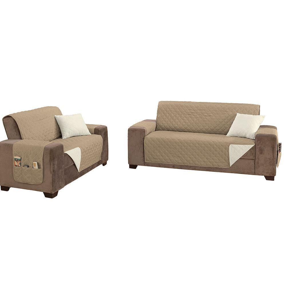 Protetor De Sofá Manu Dupla Face 2 E 3 Lugares Microfibra - Caqui/palha - 1