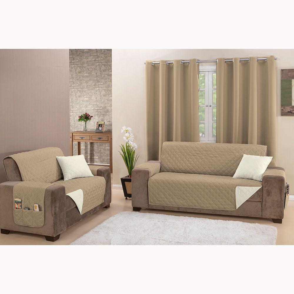 Protetor De Sofá Manu Dupla Face 2 E 3 Lugares Microfibra - Caqui/palha - 5