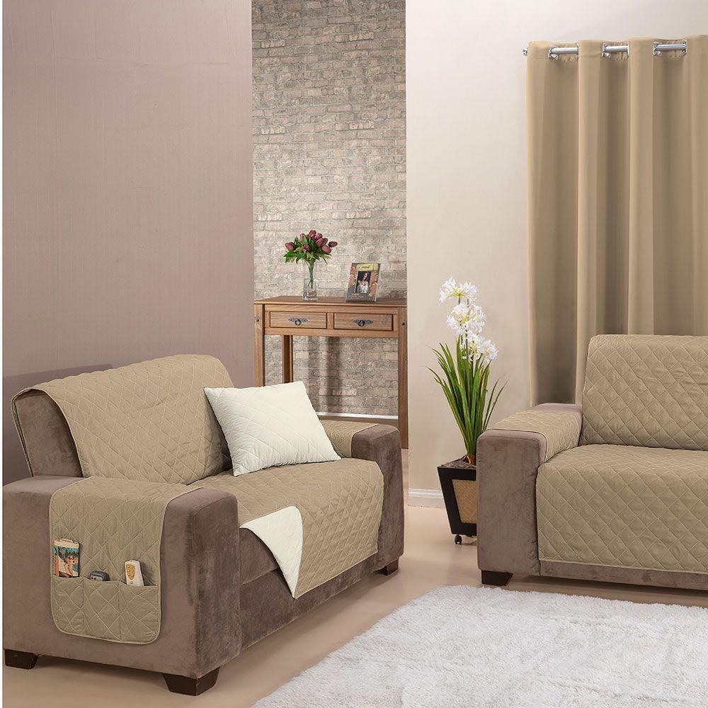 Protetor De Sofá Manu Dupla Face 2 E 3 Lugares King Microfibra - Caqui/palha - 6