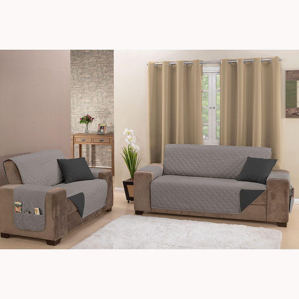 Protetor De Sofá Manu Dupla Face 2 E 3 Lugares King Microfibra - Cinza/preto - 3