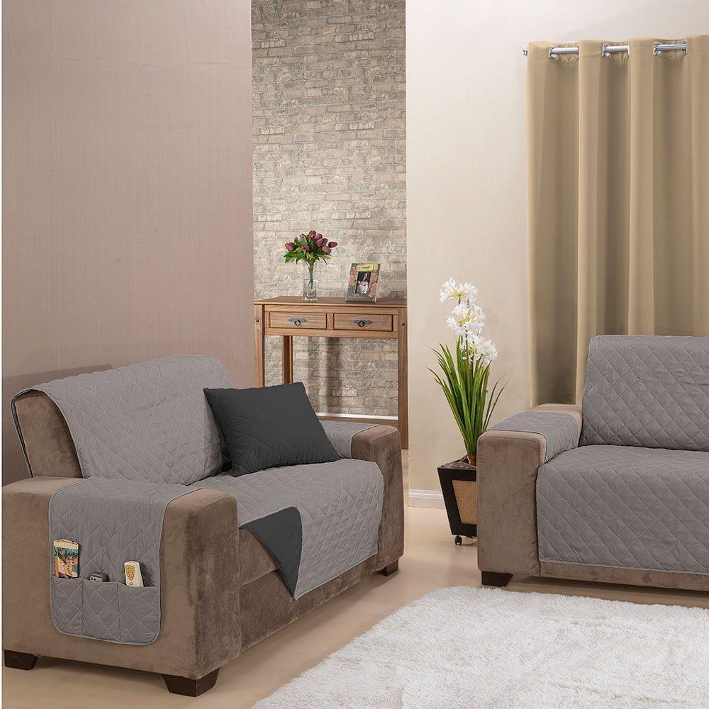 Protetor De Sofá Manu Dupla Face 2 E 3 Lugares King Microfibra - Cinza/preto - 4