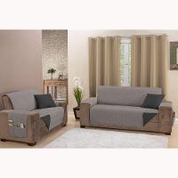 Protetor De Sofá Manu Dupla Face 2 E 3 Lugares King Microfibra - Cinza/preto - 3