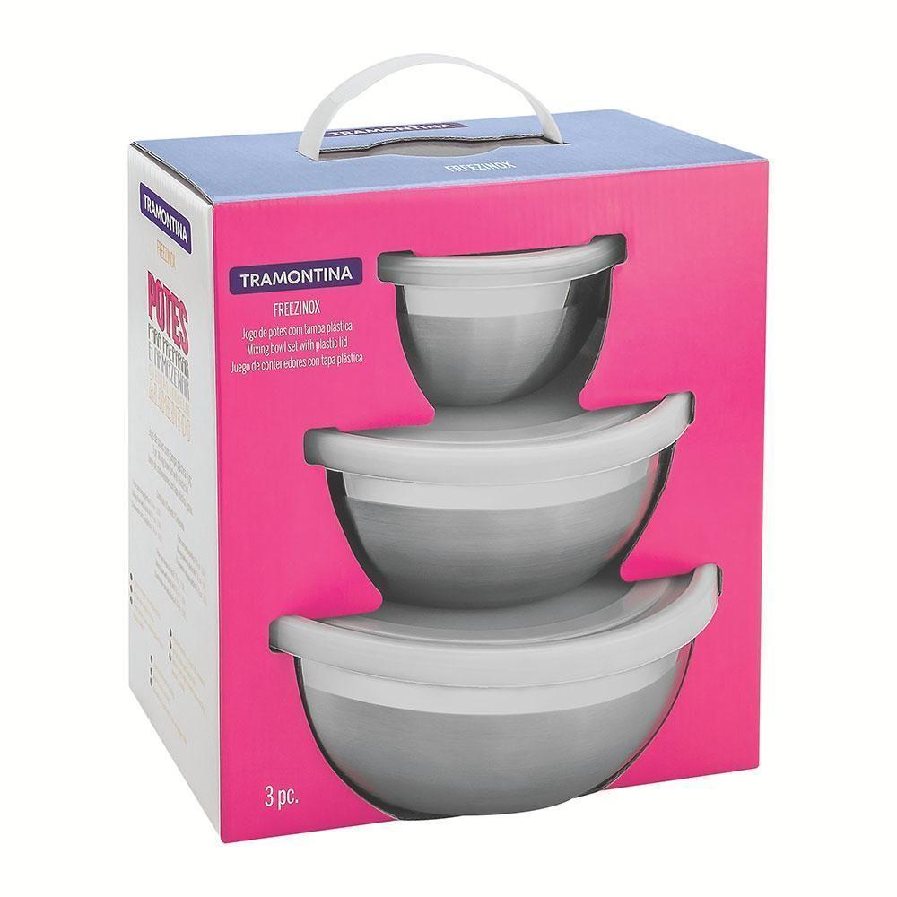 Jogo De Potes Em Aço Inox Com Tampa Plástica Freezinox 3 Peças - Tramontina 64220160 - 4