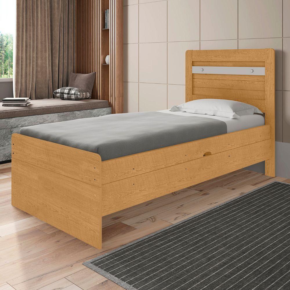 Cama De Solteiro Flex Com Colchão Com Baú Denise Naturalle Off White - 1