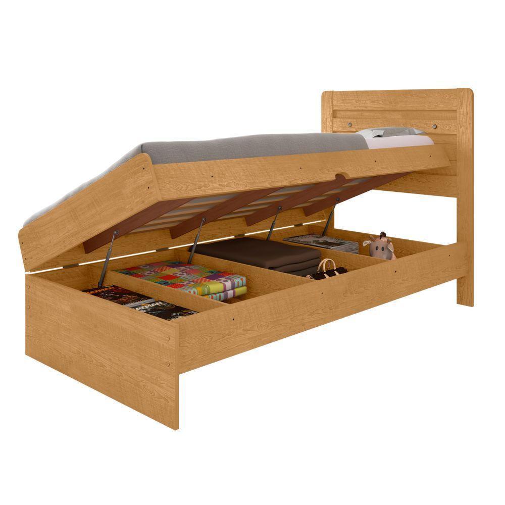 Cama De Solteiro Flex Com Colchão Com Baú Denise Naturalle Off White - 3