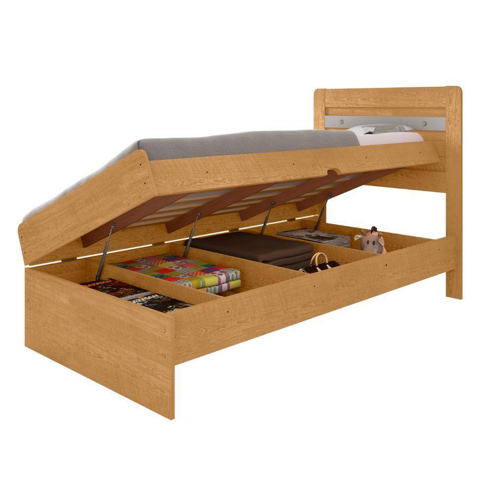 Cama De Solteiro Flex Com Colchão Com Baú Denise Naturalle Off White - 4