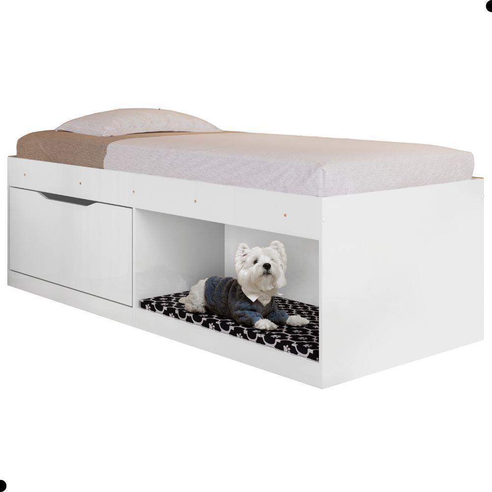 Box Solteiro 2 Prateleiras Flórida Com Kit Pet E Colchão Branco - 2
