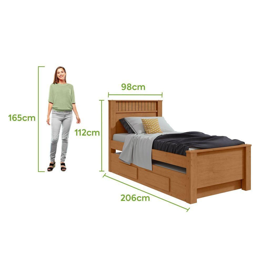 Cama Solteiro Bibox 2 Gavetas Athenas Amendoa Clean - 6
