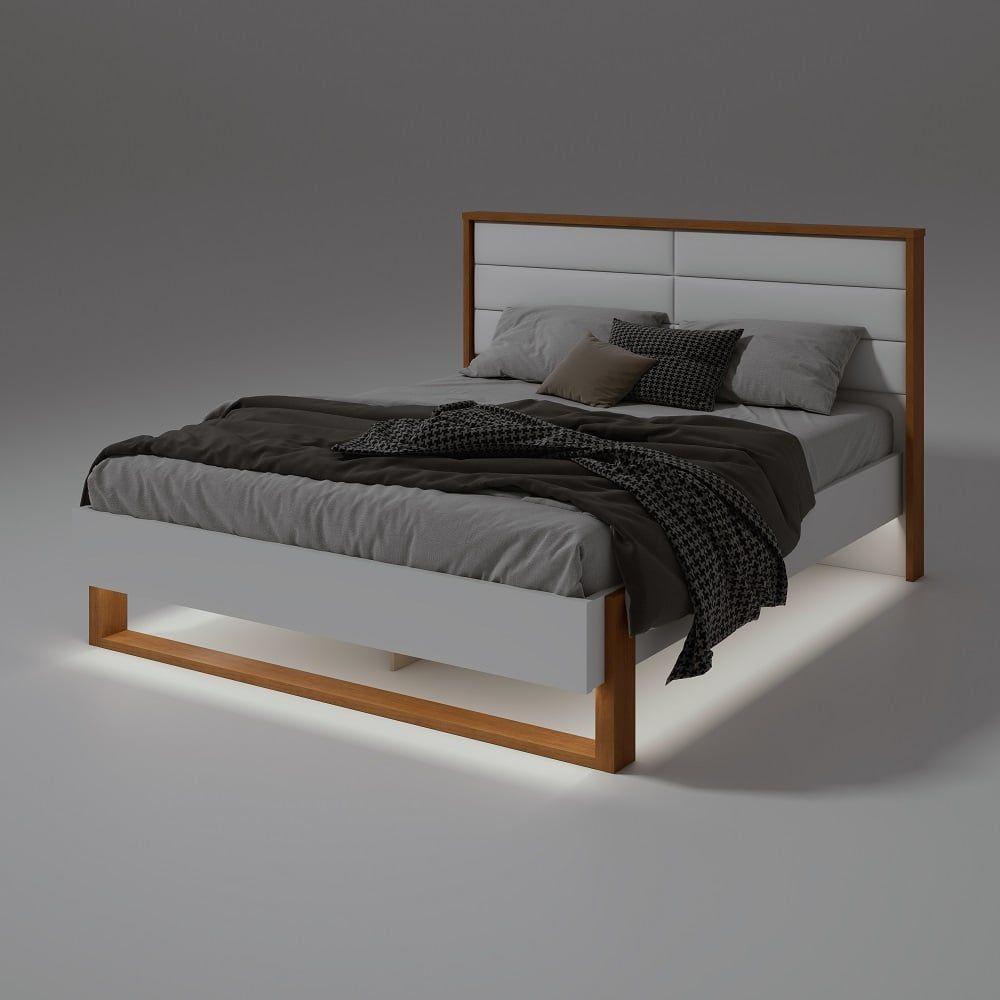 Cama Casal 160cm Com Led Freetown Amendoa Clean Branco. - 7