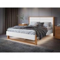 Cama Casal 160cm Com Led Freetown Amendoa Clean Branco.