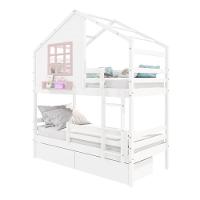 Beliche Casinha Com Janela Com 02 Gavetas E Grade De Proteção Madeira Maciça Branco- Rosa Housin - 2