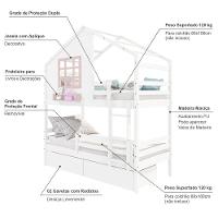 Beliche Casinha Com Janela Com 02 Gavetas E Grade De Proteção Madeira Maciça Branco- Rosa Housin - 5