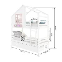 Beliche Casinha Com Janela Com 02 Gavetas E Grade De Proteção Madeira Maciça Branco- Rosa Housin - 6