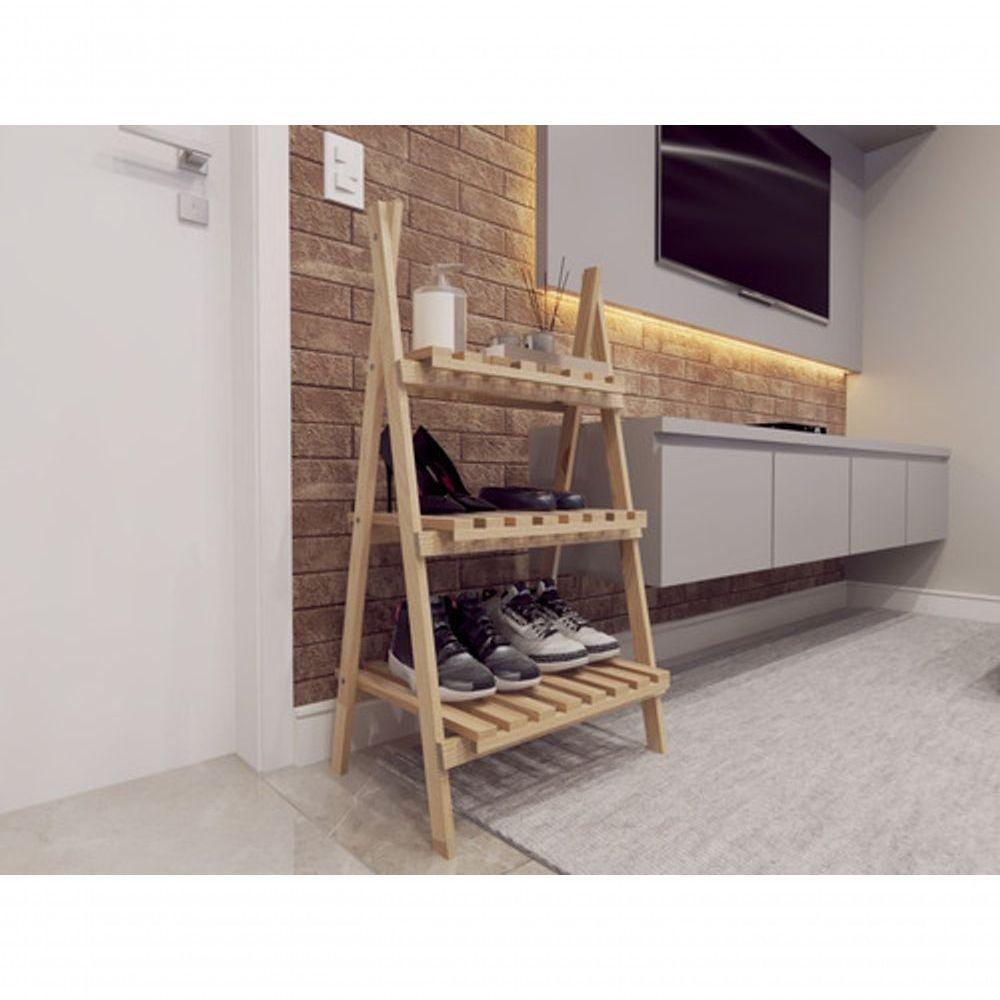 Sapateira Madeira Pinus Design Escada Dupla   - 1
