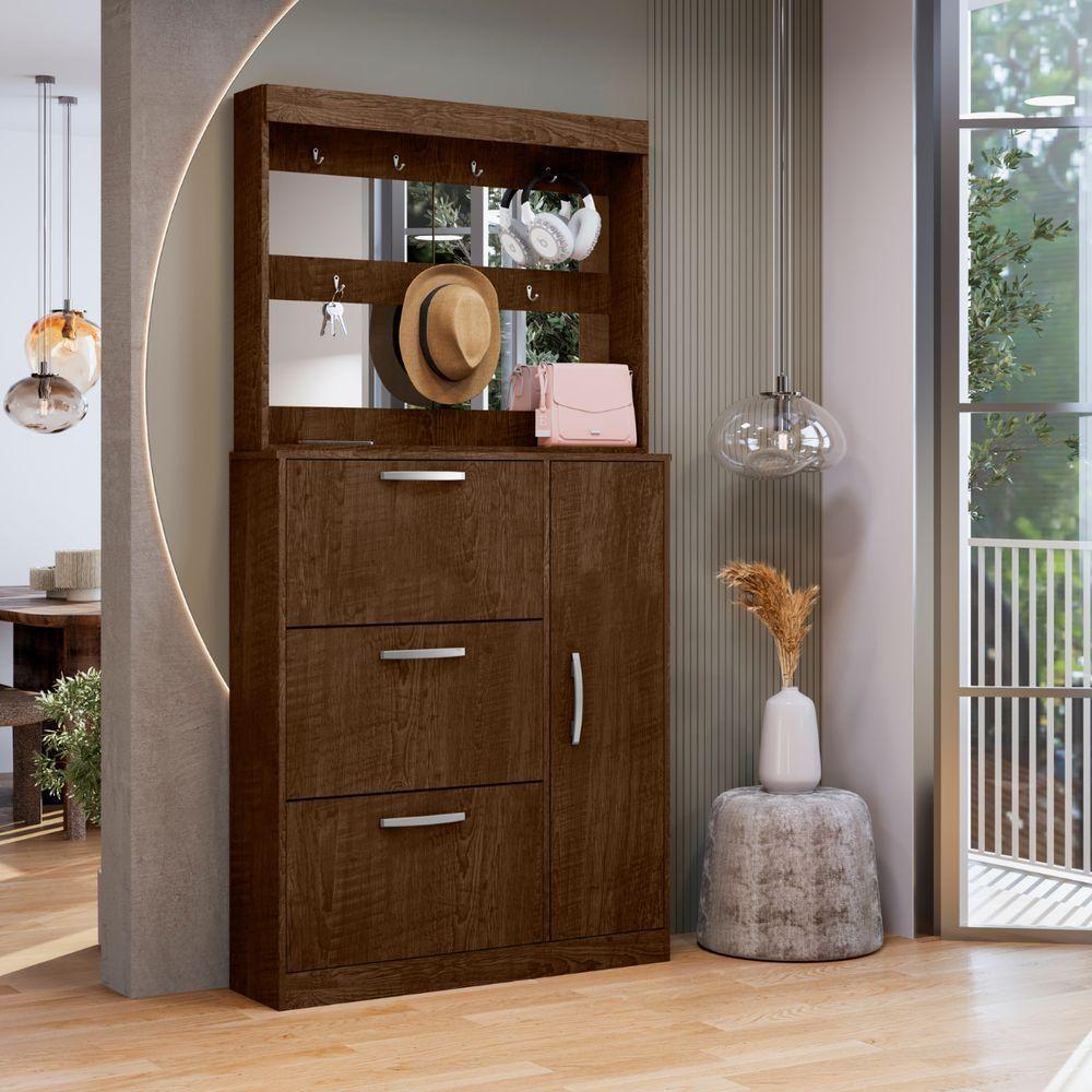 Jogo Sapateira E Porta Objetos Com Espelho Caruá Malbec - 1